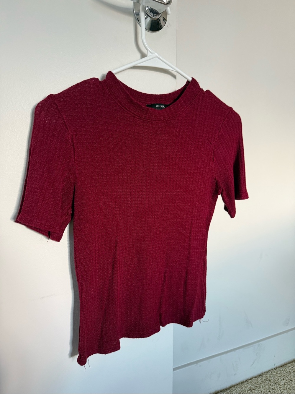Women's Ribbed Short Sleeve Top - Burgundy